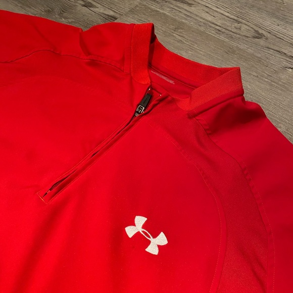 Under Armour Men's Shirt Red Small 1/4 Zip Short Sleeve Baseball Coach Batting - Picture 2 of 6